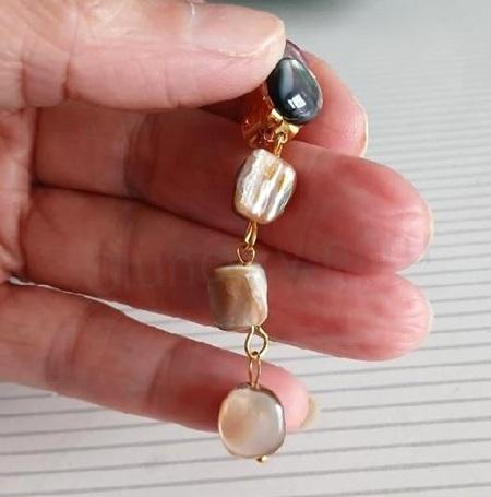 Minerální dlouhé náušnice sladkovodní mušle klipsny (X2173)