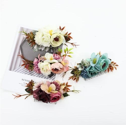 Květinový kovový hřeben, hřebínek do vlasů modrý (H743)