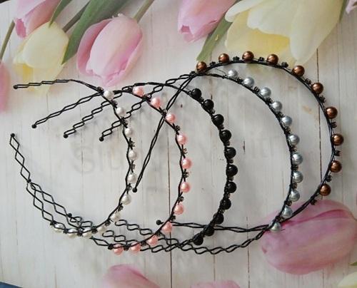 Perličková čelenka s broušenými kamínky – růžovo‑fialová (H757)