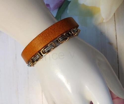 Pánský kožený náramek z pravé kůže s uzávěrem královský řetízek 6 mm (BC682)