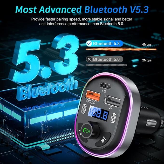 Bluetooth FM vysílač do auta SONRU – kovový, Bluetooth 5.3, rychlé nabíjení (L83)