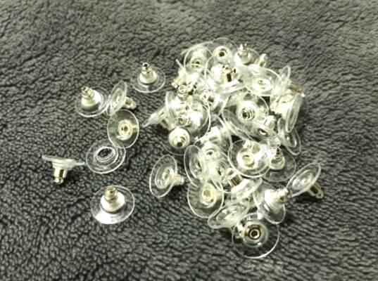 Náušnicová zarážka nerezové se silikonovým kolečkem 11 x 6 mm stříbrné | 1 Pár (AA118)