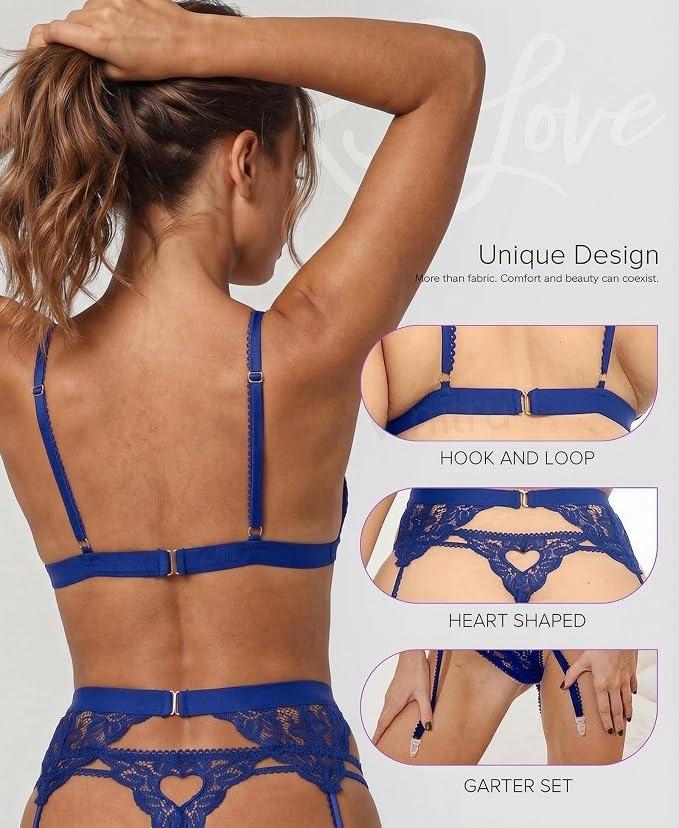 RSLOVE krajková Teddy sada – modrá, velikost M (K763)