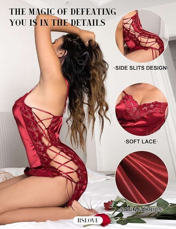RSLOVE červené Babydoll hedvábné negližé – velikost M (K764)