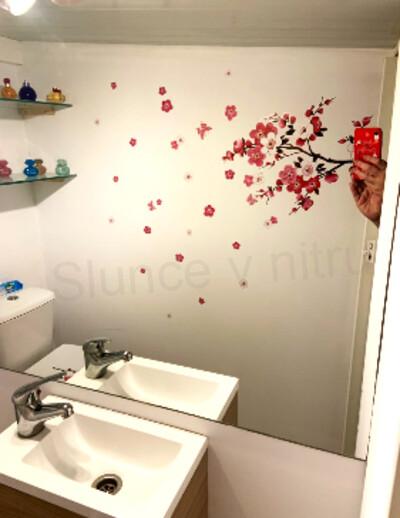 Samolepka na zeď 3D Rozkvetlá třešeň - Sakura, květiny (E22)