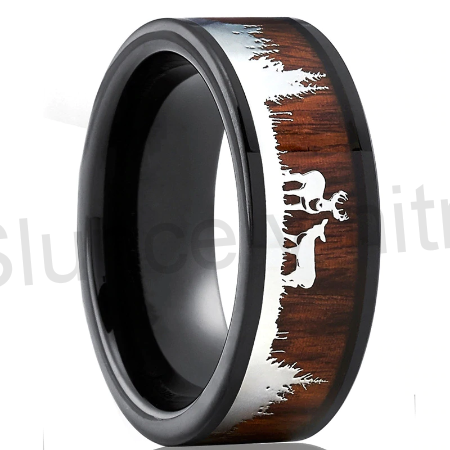 Pánský černý wolframový lovecký prsten  (BP129)