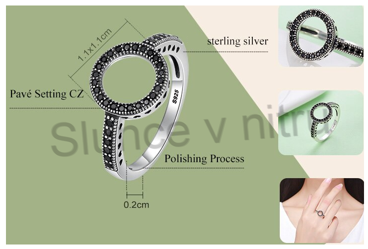 Postříbřený prsten s kruhem a zirkony (BE34)