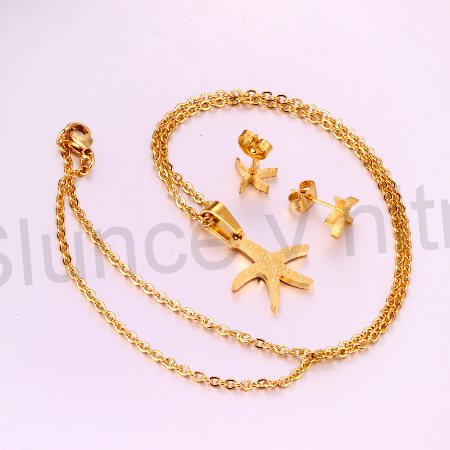 Pozlacená souprava šperků z chirurgické oceli hvězdička, hvězda (BS11)