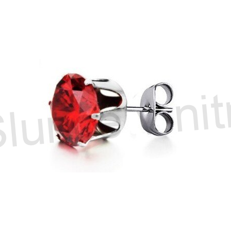 Puzetové naušnice s chirurgické oceli se zirkonem 5 mm červené (BB145)