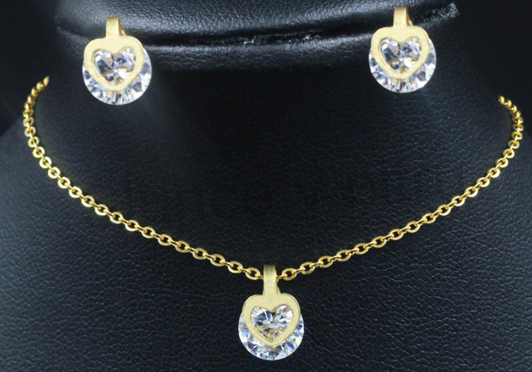 Pozlacená souprava šperků z chirurgické oceli se zirkonem (BS13)