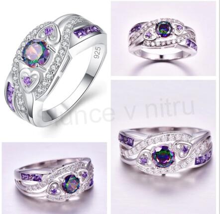 Postříbřený prsten s multi zirkonem velikost 59 (BE108)