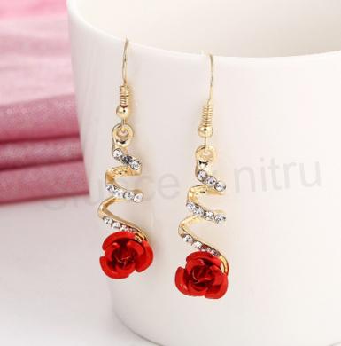 Dlouhé Spirálkové náušnice s růžičkou a zirkony (BB40)