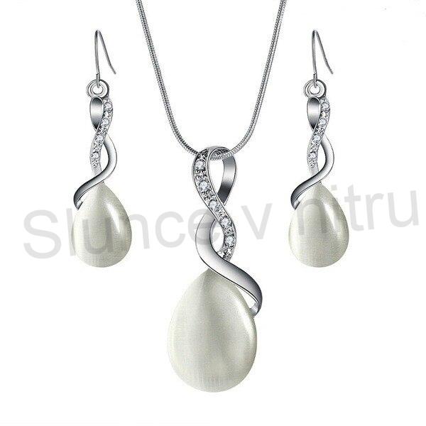 Postříbřená opálová souprava šperků více barev (BS32)