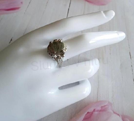 Minerální prsten jaspis postříbřeno, velikost 61 (X190)