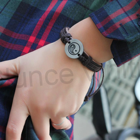 Kožený náramek nastavitelný Jin a Jang (BC408)