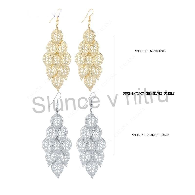 Dlouhé visací náušnice lístky pozlacené (BB272)