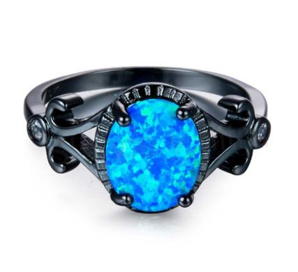 Černý prsten s opálem a zirkony velikost 53 (BP144)