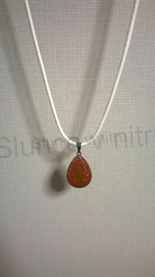 Provázkový náhrdelník přívěšek Aventurín zlatý - slza (BD48)