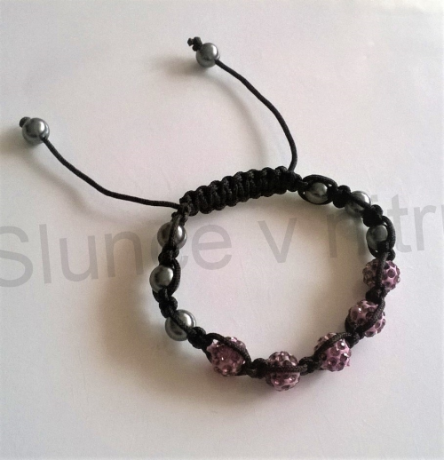 Náramek shamballa s pave korálků Swarovski tmavě růžové (BC448)