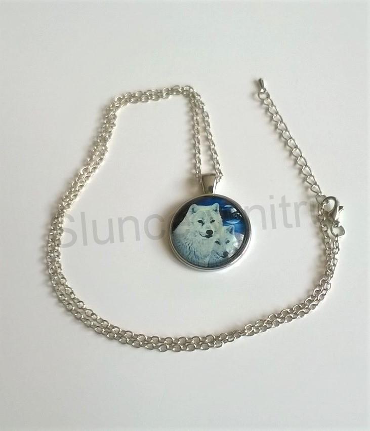 Náhrdelník platinový, černý s přívěškem Sviticí Vlci (BD312)