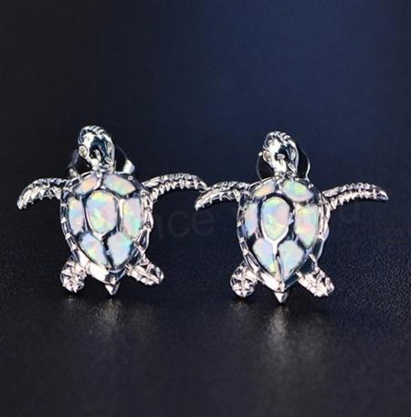 Puzetové náušnice želva s opálem zelené (BB472)