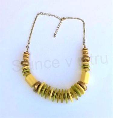 Acetátový náhrdelník v africkém stylu, zeleno‑žlutý, 45 + 8 cm (BD394)