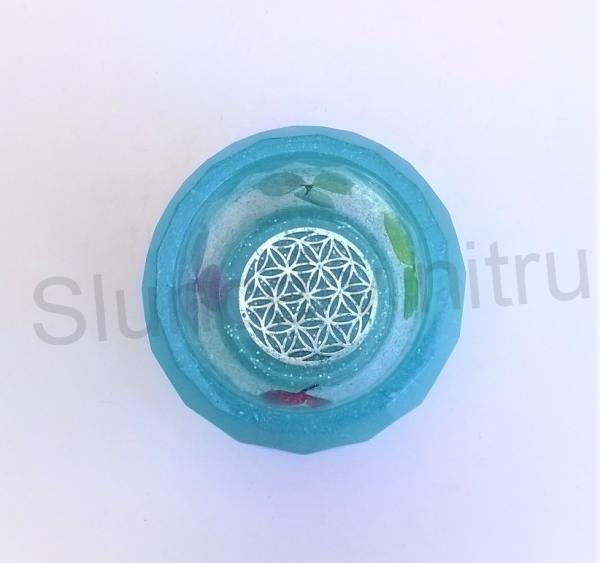Orgonitová vázička s květem života a květinami 4,8x3 cm (PP64)