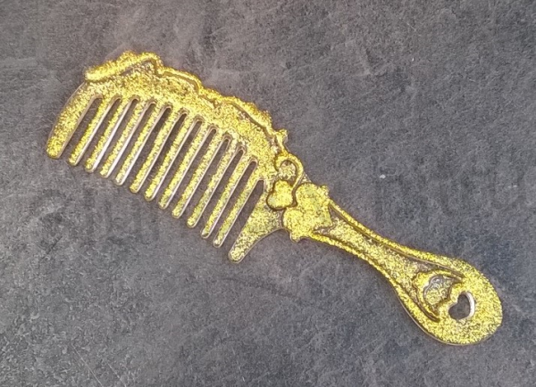 Orgonitový srdíčkový hřeben - zlatý 16,2 X 4,9 cm (PP74)