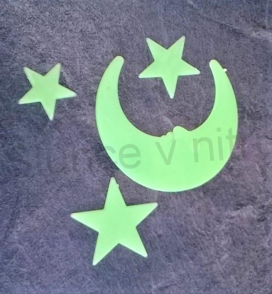 Měsíc a hvězdy svitící ve tmě 4 ks (E384)