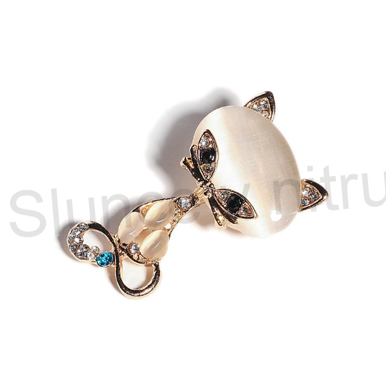 Brož růžová kočička s opály (HB101)
