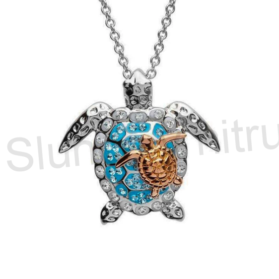 Náhrdelník s přívěškem želvy s kamínky platinová (BD429)