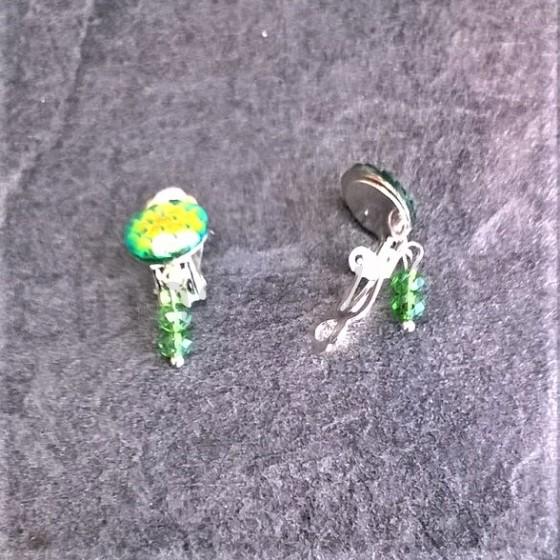 Náušnice klipsy s dračím vzorem měnicí a swarovski korálky 1,2 x 3 cm (BB523)