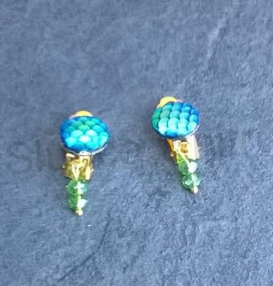 Náušnice klipsy s dračím vzorem měnicí a swarovski korálky 1,2 x 3 cm (BB528)