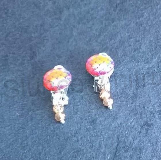 Náušnice klipsy s dračím vzorem měnicí a swarovski korálky 1,2 x 3 cm (BB529)