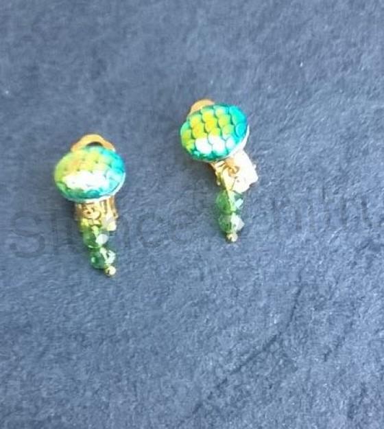 Náušnice klipsy s dračím vzorem měnicí a swarovski korálky 1,2 x 3 cm (BB531)