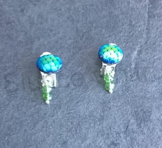 Náušnice klipsy s dračím vzorem měnicí a swarovski korálky 1,2 x 3 cm (BB533)