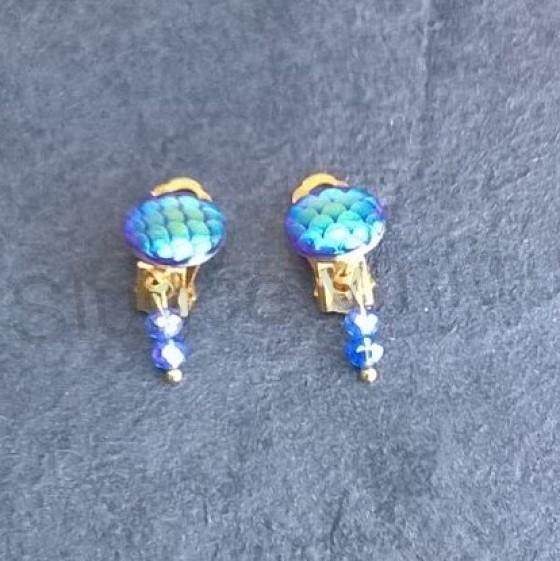 Náušnice klipsy s dračím vzorem měnicí a swarovski korálky 1,2 x 3 cm (BB535)