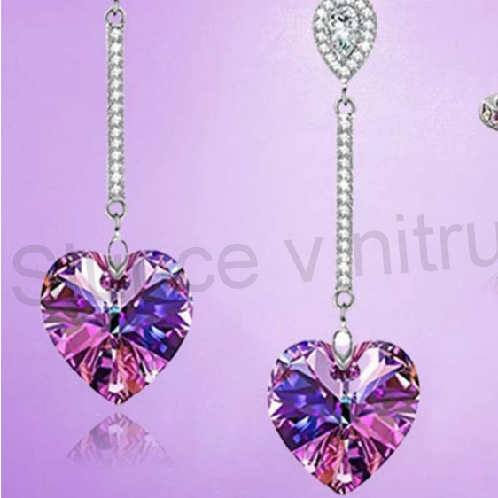 Dlouhé visací náušnice s kříšťálky a Swarovski srdcem (BB557)