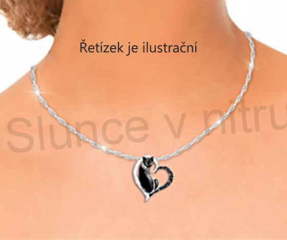 Náhrdelník s přívěškem kočka, kočička s krystalky do tvaru srdce (BD447)