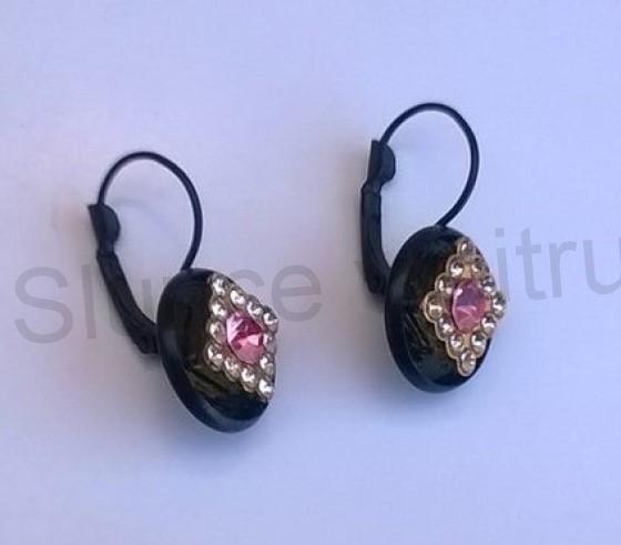 Černé náušnice s kamínky růžové (BB567)