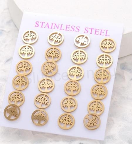 Puzetové náušnice strom života z chirurgické oceli (BB576)