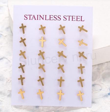 Puzetové náušnice křížky z chirurgické oceli (BB577)