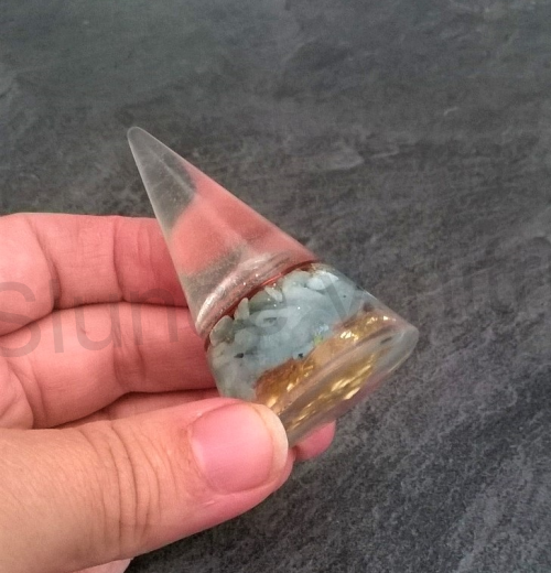 Orgonitový kužel - Akvamarín s mandalou 6,7x3,8 cm (PP145)