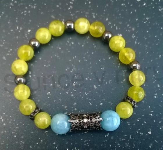 Minerální náramek s olivínem, chalcedonem, hematitem a zirkonovou ozdobou (X740)