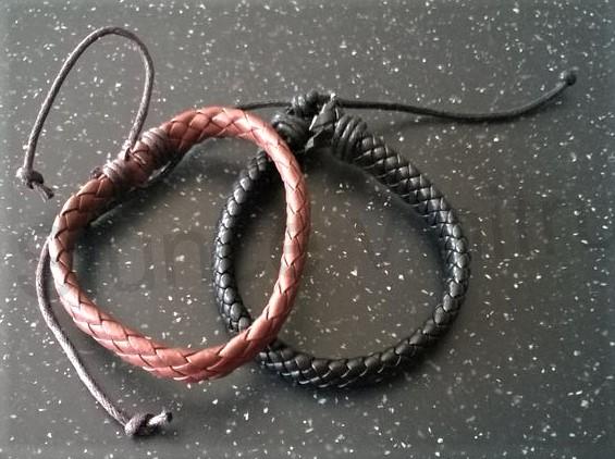 Kožený náramek nastavitelný pletený černo oranžový (BC499)