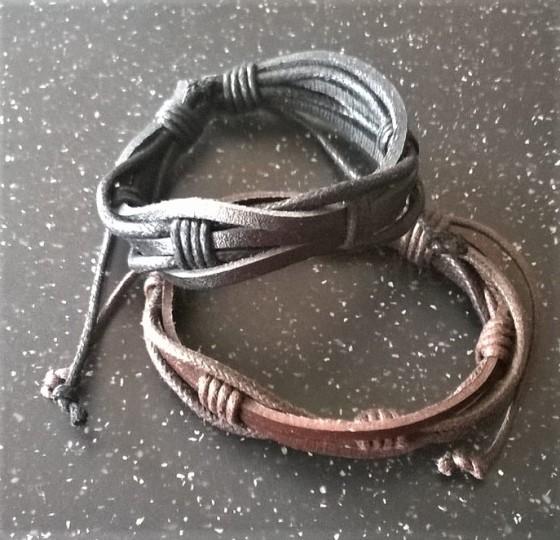 Kožený náramek nastavitelný pletený hnědý větší číslo 3 (BC522)