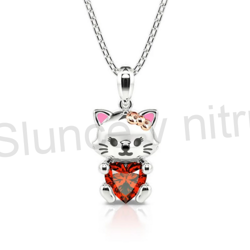 Náhrdelník kočka, kočička s krystalem srdce (BD566)