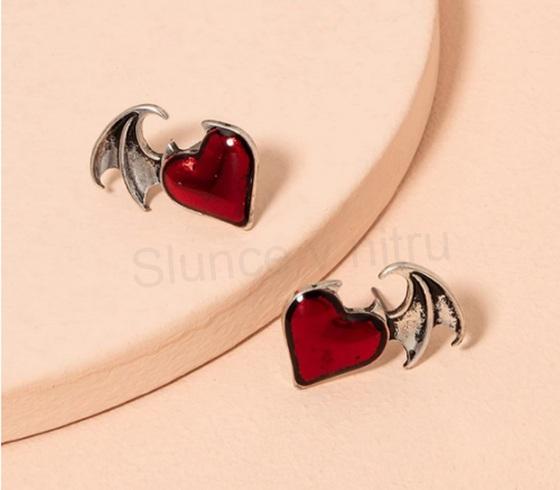 Puzetové náušnice Devil srdce s křídly (BB690)