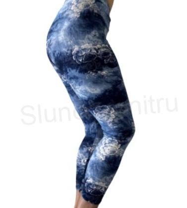 Dámské modré elastické jeans legíny Kytka – více velikostí (K151)