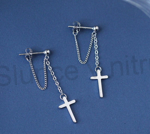 Náušnice  křížky na řetízku puzetové (BB710)